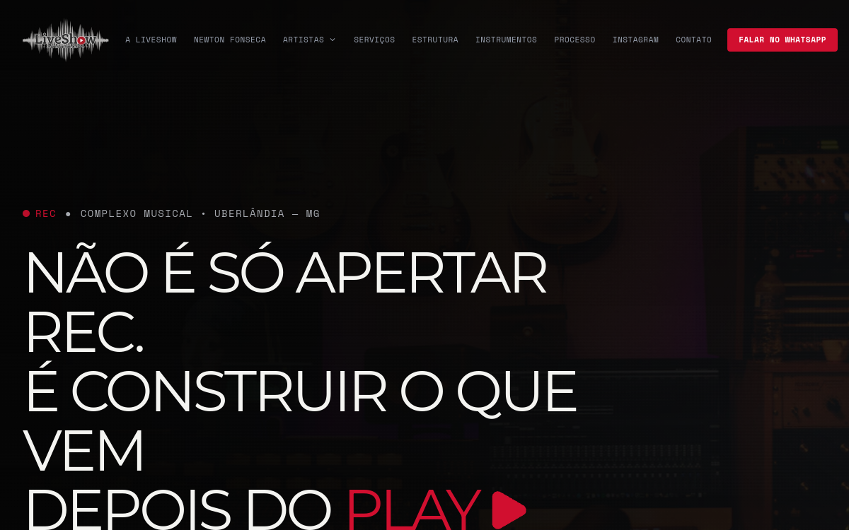Captura real da página inicial do site LiveShow Music
